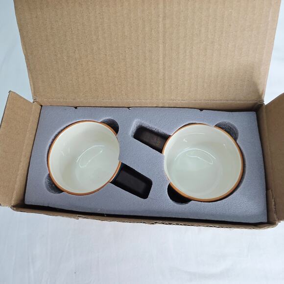 Dark Green 2 oz Ceramic Espresso Cups Set of 2 Wooden Handle New - Picture 7 of 7